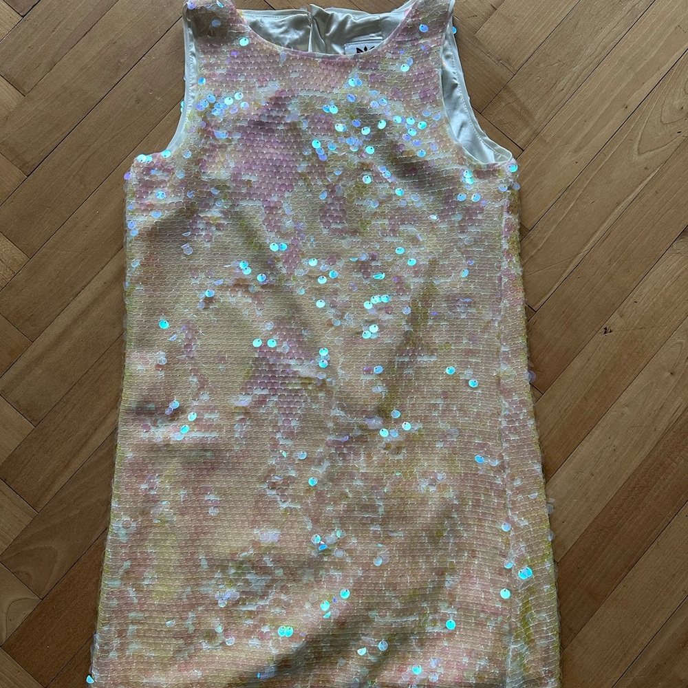 Milly Girls Party Dress, size 10 year old.  Sequins in white clean Orange pink